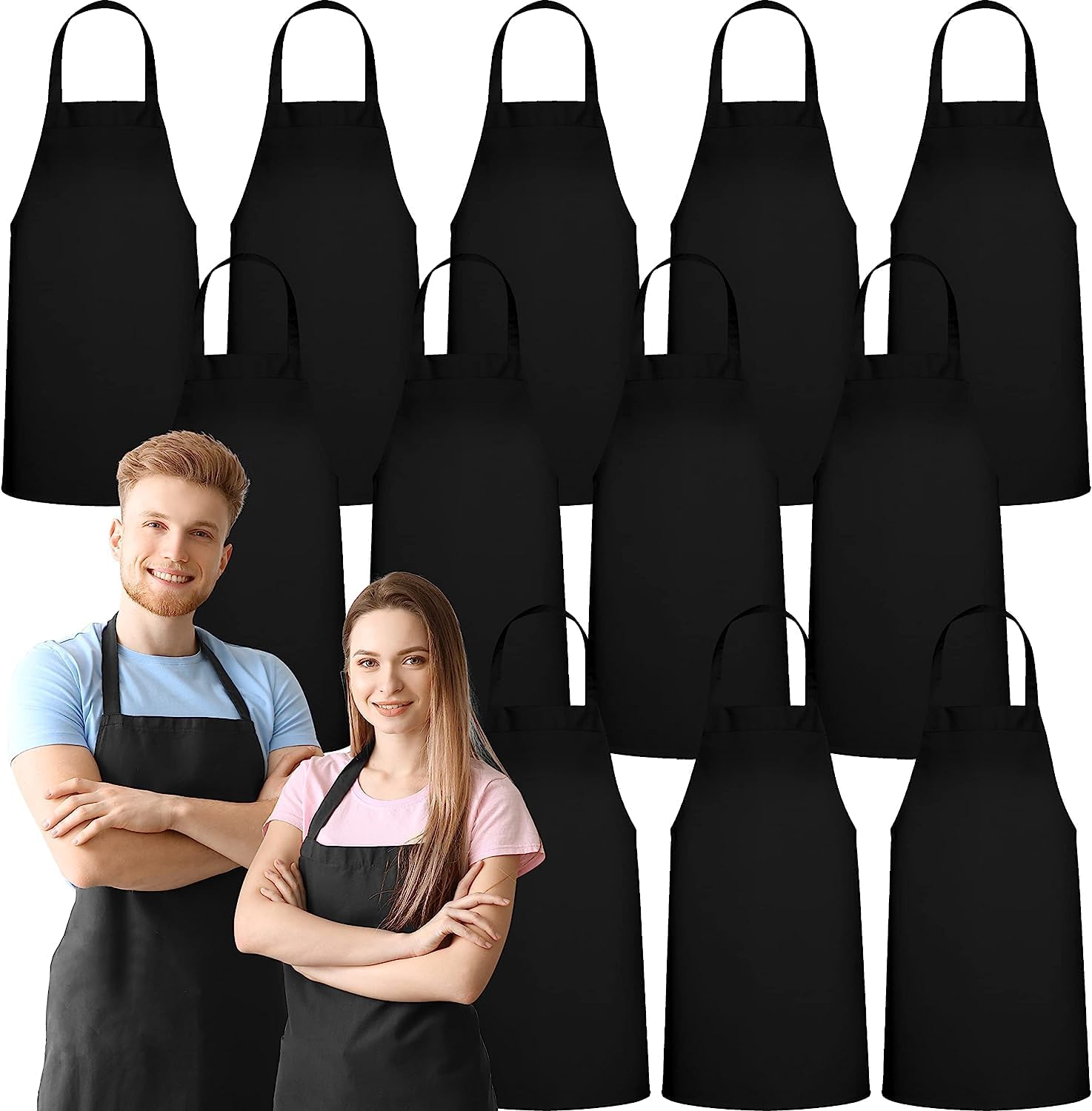 No-pocket bib apron with fabric ties