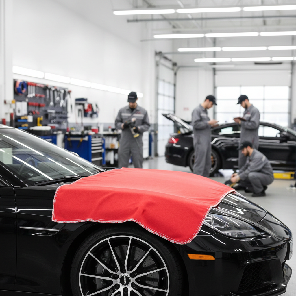 Red Fender Cover Auto Shop