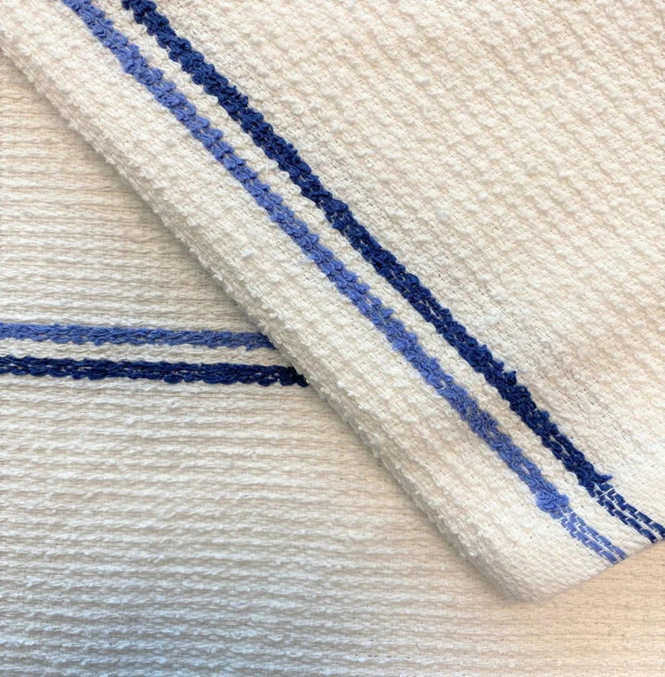 Ribbed Barmop Towels with Blue Stripe